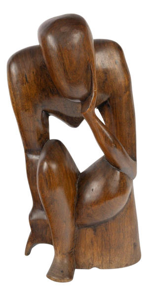 Rodin's Thinker Sculpture in Carved Wood