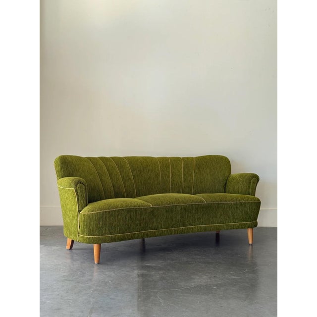 1950s Swedish Sofa in Green Striped Chenille Style of Carl Johan Boman For Sale - Image 4 of 6