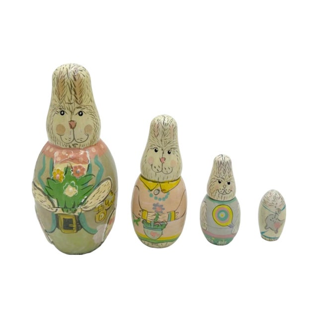 Details: -A charming vintage set of Easter-themed nesting dolls produced by Midwest Importers -Features hand-painted...