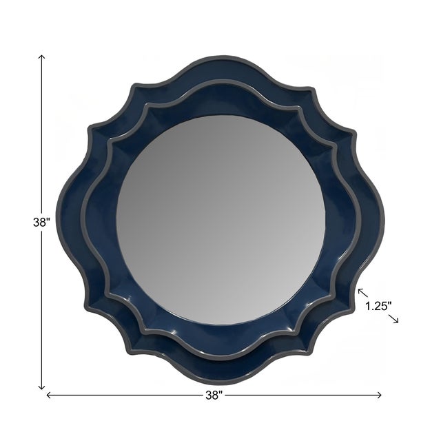 Ethan Round Scalloped Mirror Navy For Sale - Image 11 of 11