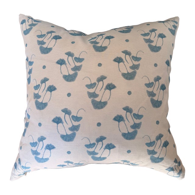 Truett White & Blue Leaf Accent Pillow For Sale