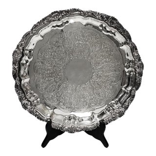 1940s Rococo Old English by Poole Silverplate Round Footed Platter For Sale