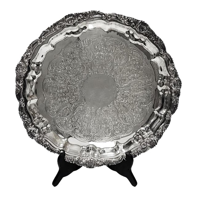Old English by Poole Silverplate Round Footed Platter - Made in England For Sale