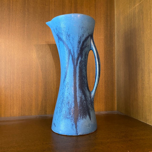 Mid-Century Modern Mid 20th Century Mid-Century Modern Blue Ceramic Pitcher Vase by Weston Neil Andersen for Andersen Design For Sale - Image 3 of 10