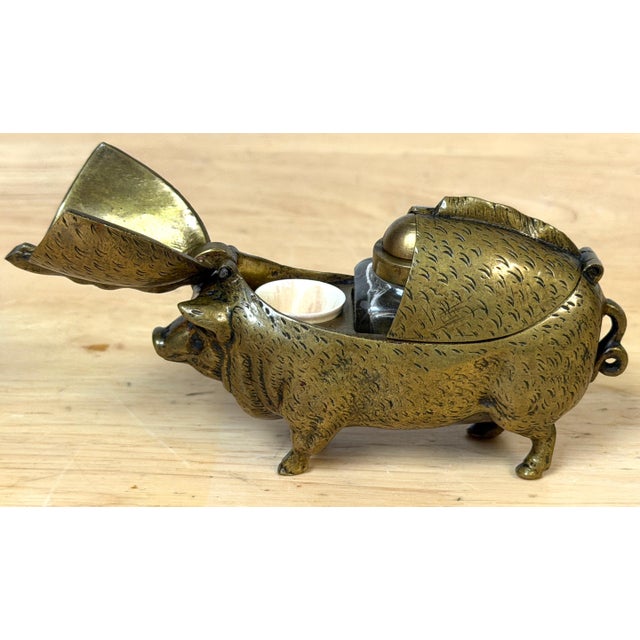 Brass Victorian English Brass Figural Pig Inkwell with Articulated Back Lids, C. 1875 For Sale - Image 8 of 18