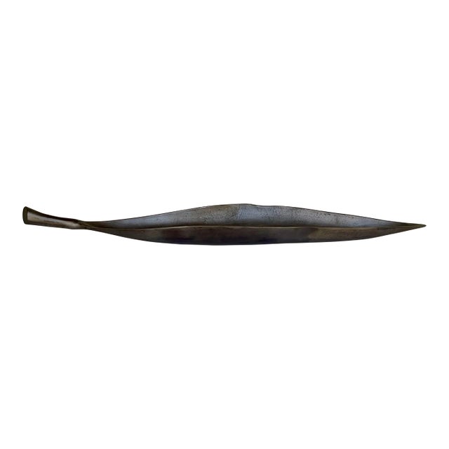Modern Indoor Outdoor Pewter Finished Elongated Leaflet Bowl For Sale