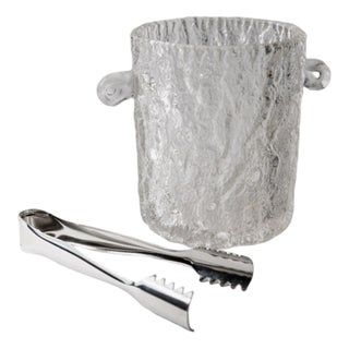 Vintage Glass Cooler in Textured Glass with Stainless Steel Gripper, 1970s, Set of 2 For Sale