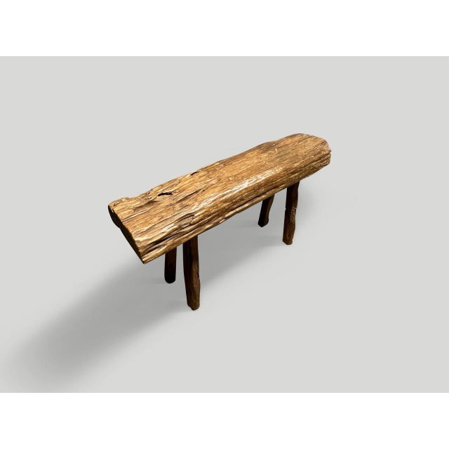 Contemporary Andrianna Shamaris Teak Wood Log Style Bench For Sale - Image 3 of 5