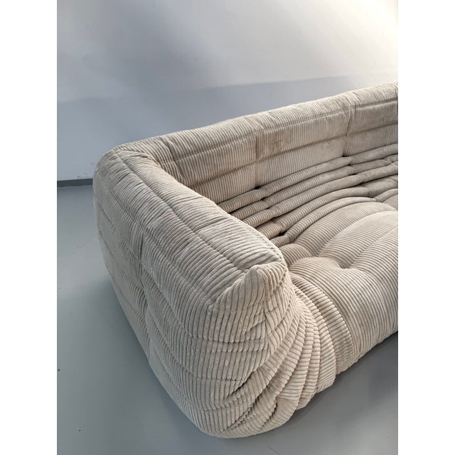 Textile French Togo Sofa in Beige Corduroy by Michel Ducaroy for Ligne Roset, 1970s For Sale - Image 7 of 11