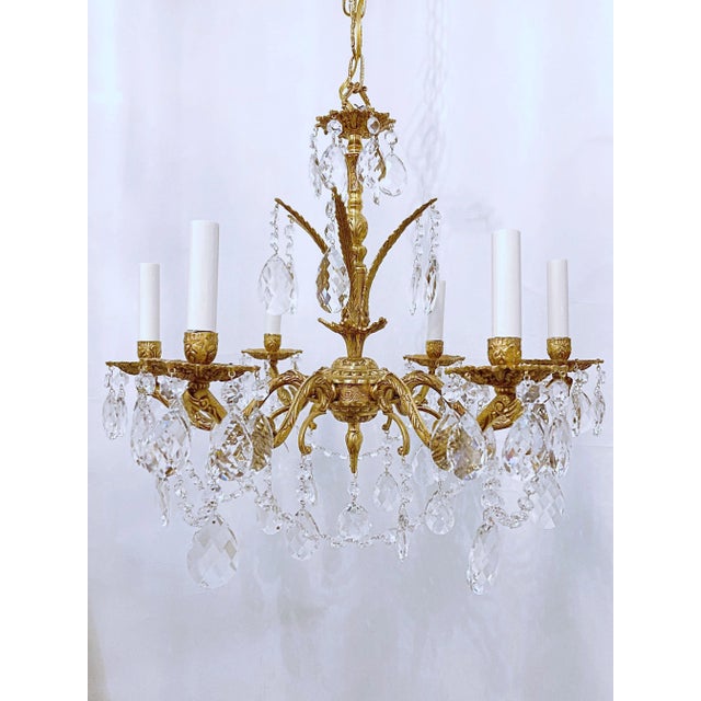 Brass Vintage Spanish Chandelier With Crystal Prisms For Sale - Image 8 of 8