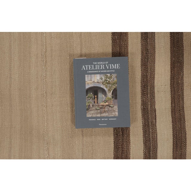 Contemporary Rug & Kilim's Contemporary Rez Kilim With Brown Striped Design For Sale - Image 3 of 8