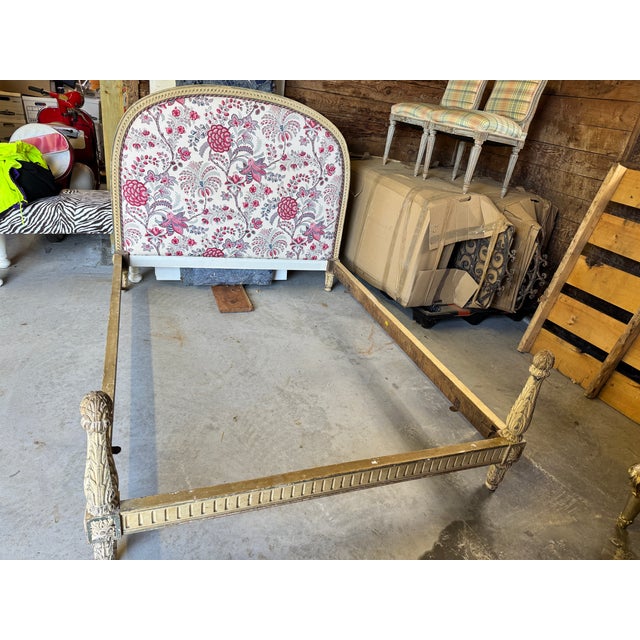 19th Century French Louis XVI Style Carved and Painted Full Bed Frame For Sale - Image 4 of 13