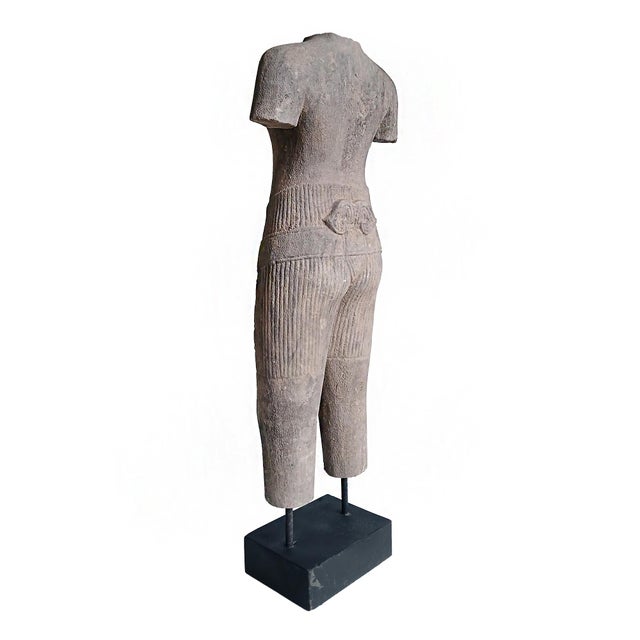 Hand-Carved Sandstone Male Torso Sculpture, Thailand, Circa 1940-1950 For Sale In New York - Image 6 of 12