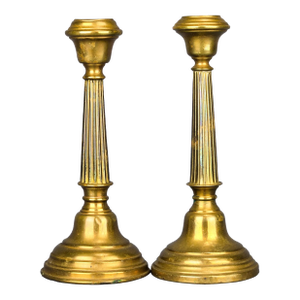 Pair of 19th Century English Brass Fluted Column Candlestick Holders