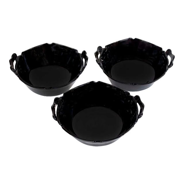 1960s Mid-Century Modern Black Depression Glass Bowls - Set of 3 For Sale