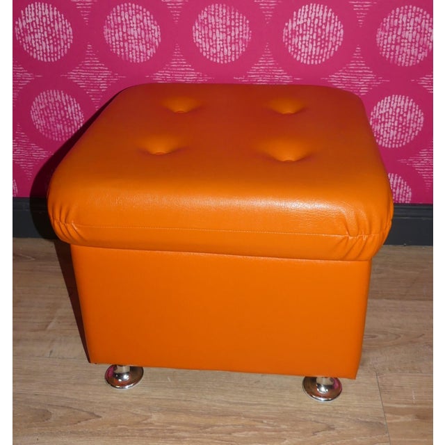 Orange Leatherette Stool, 1970s For Sale - Image 6 of 10