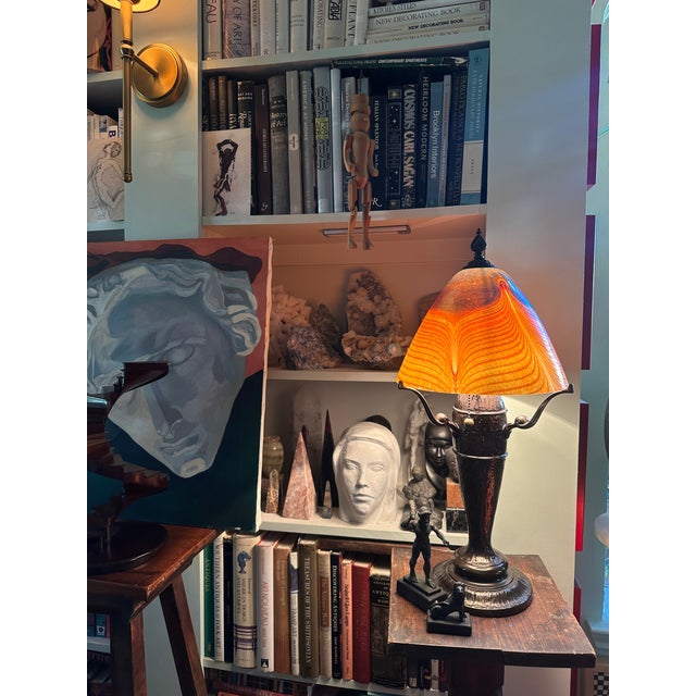 Quoizel Salamander Starry Night Lamp - Tiffany Style Art Glass Shade by Todd Phillips- Signed For Sale - Image 4 of 9