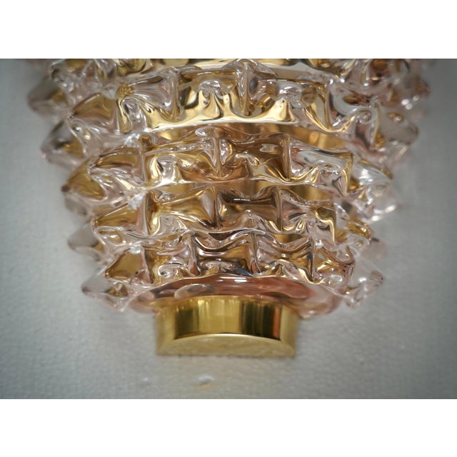 Murano Round Art Glass and Brass Light Pink Color Wall Light, 2000 For Sale - Image 6 of 9