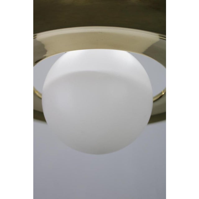 Art Deco Brass Pendant Light with White Glass, Czechoslovakia, 1930s For Sale - Image 9 of 13