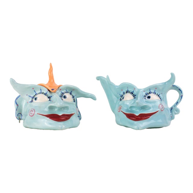 Original 1996 Signed Mark Switzer Studio Ceramics Sugar & Creamer Set For Sale