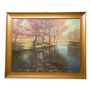 Original Fh Daniels 'The Charles River at Norumbega' Newton Boston Oil Painting
