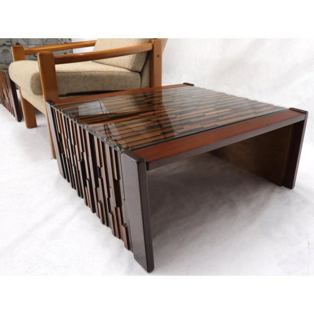 Brown Pair of Percival Lafer Coffee Table Brazilian Rosewood Exotic Wood Mosaic For Sale - Image 8 of 10