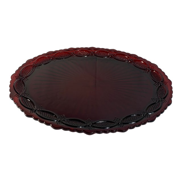 Vintage Ruby Red Glass Platter Avon Cape Cod For Sale