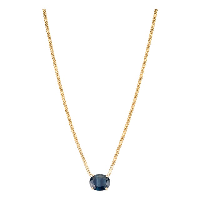 4.33ct DeepBlue Sapphire Early 20th Century Necklace With 14k Solid Gold Curb Chain For Sale