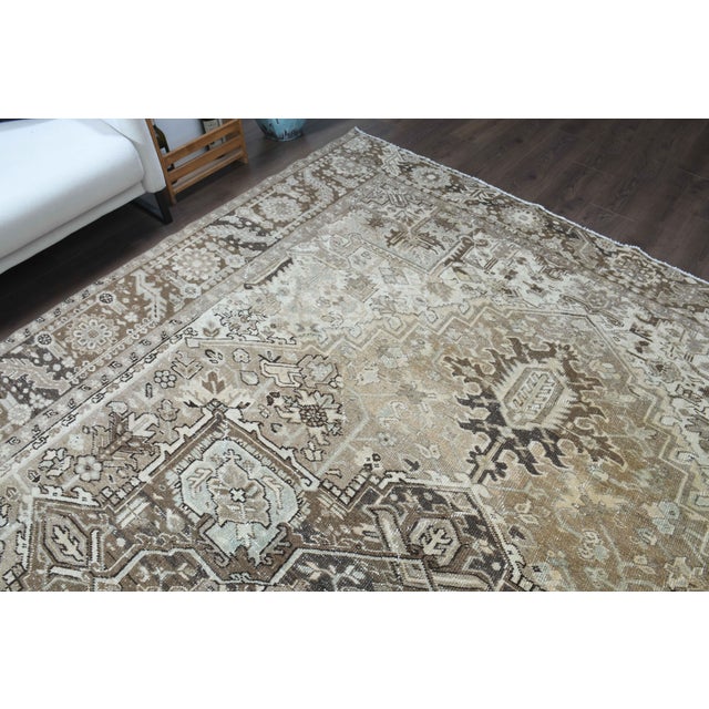 1960s 1960s Vintage Persian Handmade Wool Cotton Light Brown Area Rug For Sale - Image 5 of 11