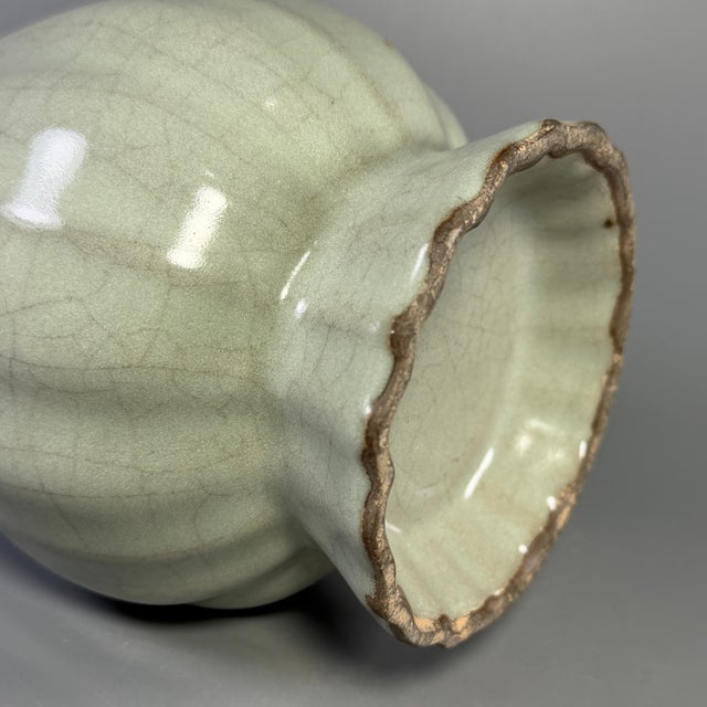 Vintage‑Style Chinese Longquan Celadon Lobed Vase With Ring Handles For Sale - Image 6 of 6