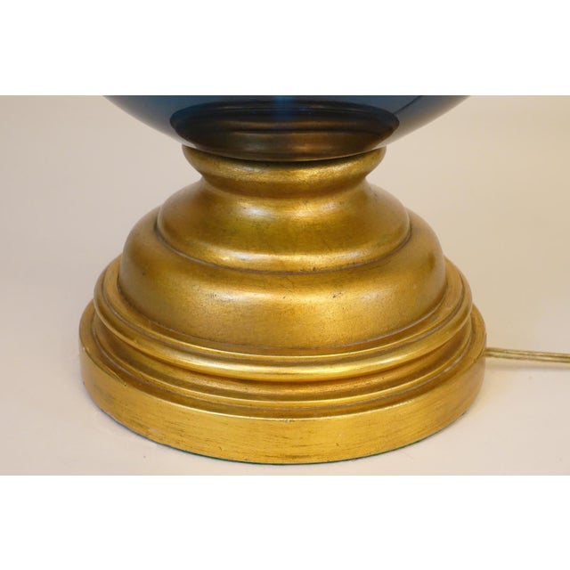 Xlarge Marbro Thick Blown Murano Italy Ultramarine Art Glass Brass Table Lamp 1960's Blenko For Sale - Image 9 of 12