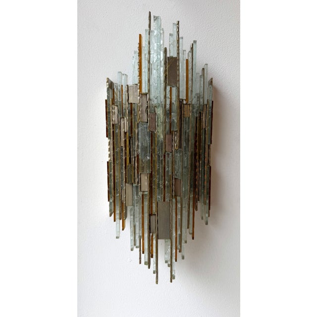 Pair of Hammered Glass Silver Iron Sconces by Poliarte, Italy, 1970s For Sale - Image 9 of 12