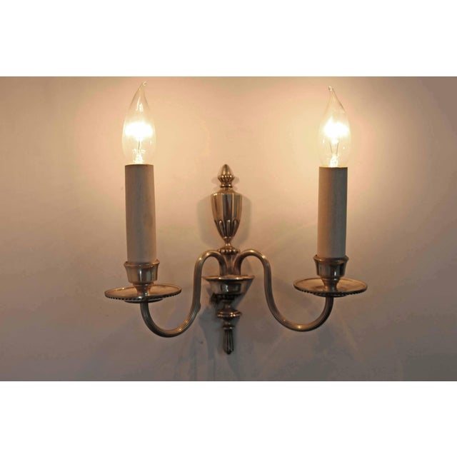 Hollywood Regency Neoclassical Louis XVI Regency Style 2-Light Wall Lights in Silver, Italy, 1980s, Set of 3 For Sale - Image 3 of 8