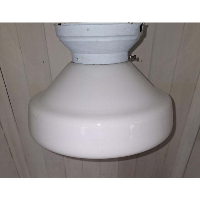 Art Deco German Ceiling Lamp with Opaque White Glass Shade, 1930s, in Very Good conditions. Designed 1920 to 1949 Up to...