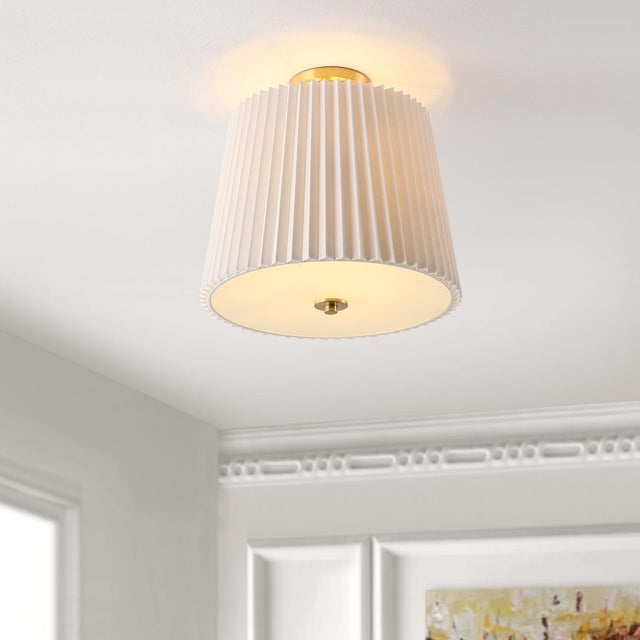 Modern Madio 3-Light 16" Pleated Flush Mount in White/Gold For Sale - Image 3 of 4