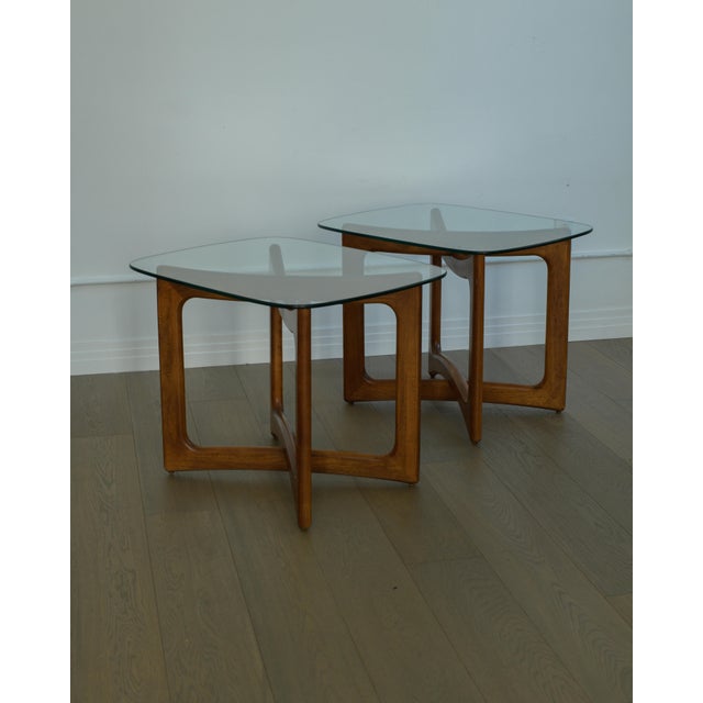 Wood Attributed to Adrian Pearsall Walnut & Glass Top Side Tables, Pair, 1970s For Sale - Image 7 of 11