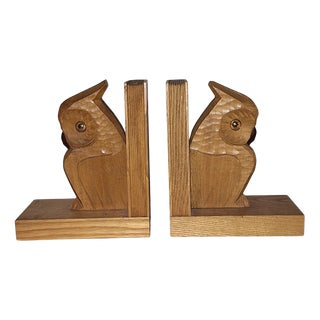Mid-Century Owl Bookends in Ash Wood, 1950s, Set of 2 For Sale