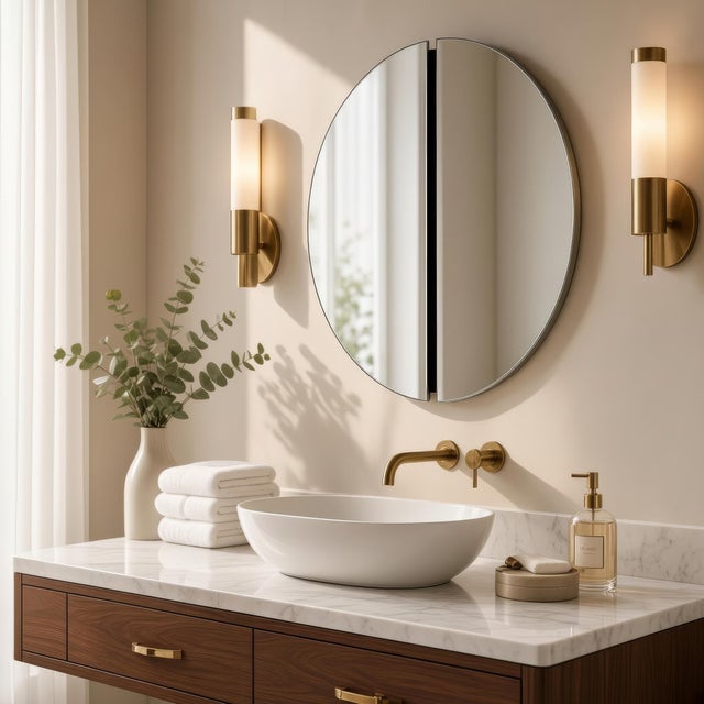 Modern Minimalist Split Circle Wall Mirror With Black Center For Sale - Image 6 of 11