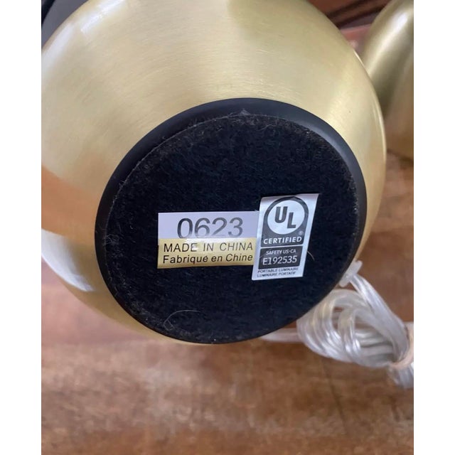 Contemporary Kate Spade Don’t Burst My Bubble Brushed Gold Sphere Lamps With Black Shades, a Pair For Sale - Image 3 of 4