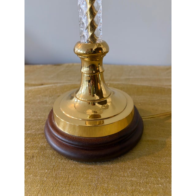1980s 1980s Neoclassical Spiral Twist Brass & Wood Buffet Lamps - A Pair (Bases Only) For Sale - Image 5 of 7