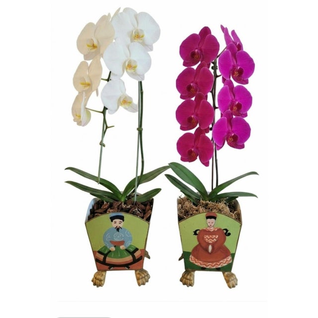 Green Adorable Small Empress and Emperor Whimsical Regency Cache Pots by Dana Gibson- A Pair For Sale - Image 8 of 8