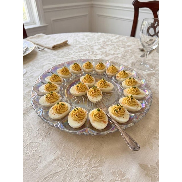 Mid 20th Century Iridescent Carnival Glass Deviled Egg Serving Tray With Floral Motif For Sale In Charleston - Image 6 of 6