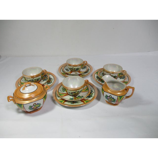 Art Deco 1940's Japanese Lusterware Art Deco Luncheon Set - 14 Pc For Sale - Image 3 of 8