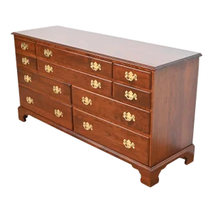 Henkel Harris Georgian Solid Cherry Wood Ten-Drawer Dresser, Newly Refinished