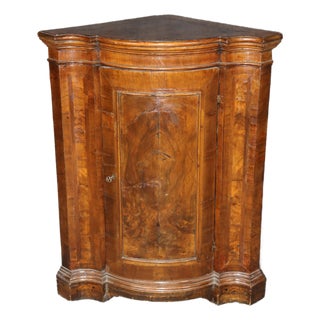 Fine Antique 1780s Italian Burled Walnut Primitive Corner Cabinet Rustic Lock For Sale
