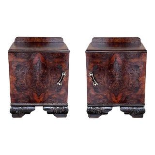 Pair of Art Deco Side Cabinets or Nightstands With Ebonized Base For Sale