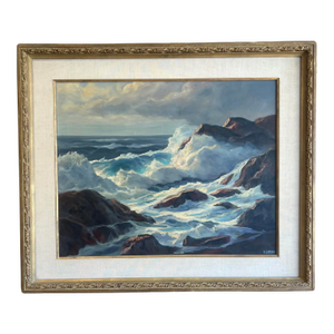 Mid-Century Coastal Seascape Painting by Bertha Larson, Professionally Framed