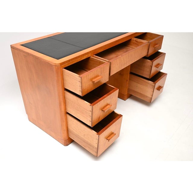 Art Deco Satin Birch Leather Top Pedestal Desk, 1930 For Sale - Image 6 of 11