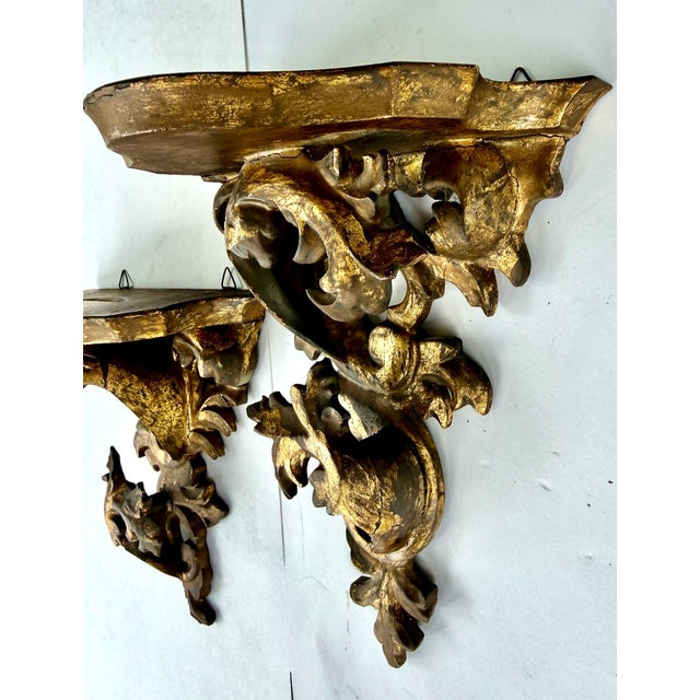 Pair Rococo Carved Giltwood Wall Brackets With Acanthus Scrolls, Italy Early 20th Century For Sale - Image 10 of 18