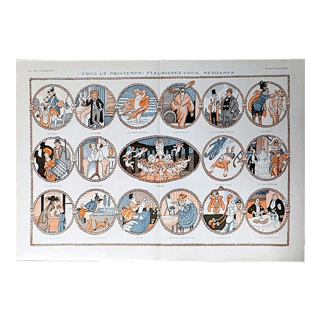 Authentic La Vie Parisienne 1921 Henri Avelot "Voici Le Printemps! Fleurissez-Vous, Mesdames" ("Spring Is Here! Bloom, Ladies!") Centerfold For Sale